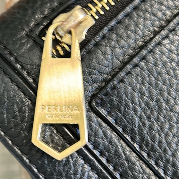 PERLINA CLAIR GENUINE PEBBLED SOFT BLACK LEATHER CROSSBODY BAG PURSE - Picture 12 of 15